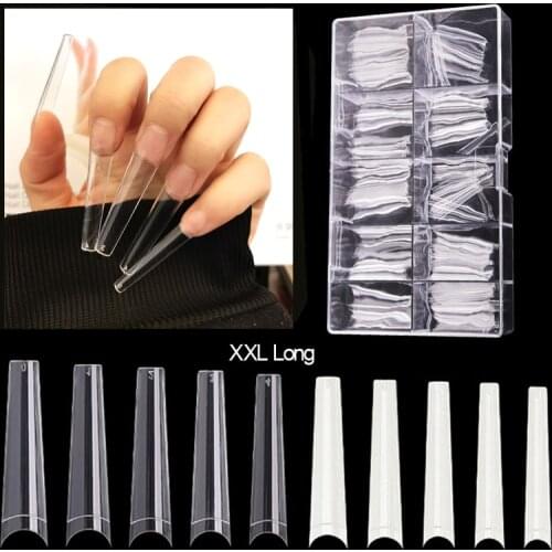 Newest 600Pcs XXL Coffin Tips Long False Nail Tip C Curve Half Cover Acrylic Nails Salon Supply Extension System Nail Art Tool