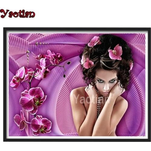 Diamond Embroidery Art Crafts Pretty woman with purple orchid Diamond Painting Full Square Cross-stitch Kits Diamond Mosaic