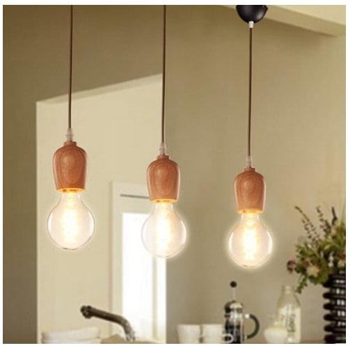 American Loft Wood Art Edison Pendant Light Fixtures Simple Modern Droplight Indoor Lighting For Dining Room Bar Hanging Lamp
