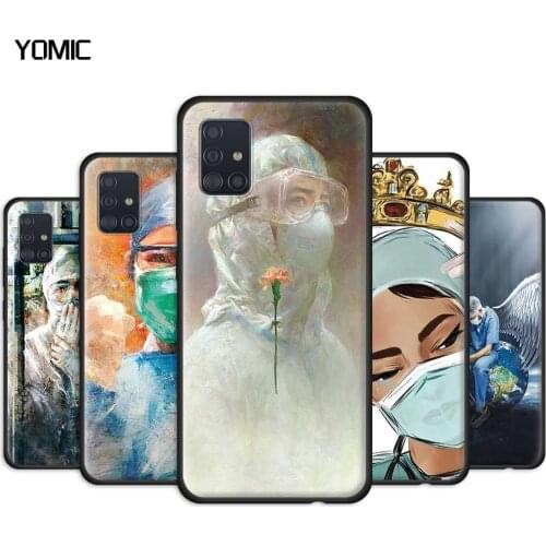 Medicine Doctor Nurse Case for Samsung Galaxy A51 A71 A21s A31 A41 A11 A12 A01 A91 A71 A42 A21 A02s A32 5G Black TPU Soft Cover