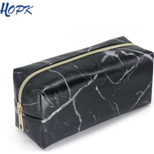 Black Marble Pencil Case for Girls Boys Pencilcase Makeup Storage Supplies Big Cosmetic Bag Leather Pencil Box School Tools