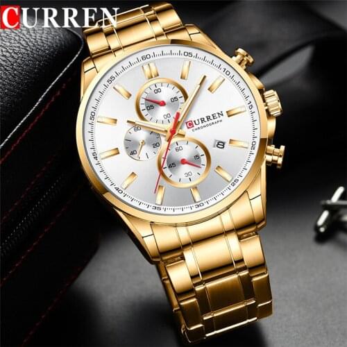 CURREN Man Sport WristWatch Waterproof Chronograph Men Watch Military Top Brand Luxury Gold Stainless Steel New Male Clock 8368