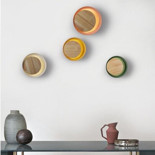 Wood Circular Colorful Led Wall Lamp Parlor Aisle Wall Sconce Bedroom Bedside Wall Light Freely Collocating Surface mount