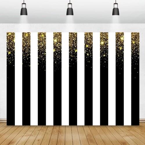 Black White Stripes Birthday Backdrop Banner Poster Golden Dots Newborn Baby Shower Customized Photozone Photography Background