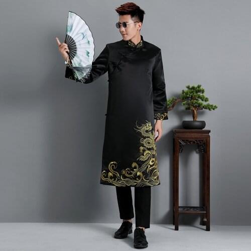 Embroidered dragon gown Retro ethnic robe Chinese Traditional Clothings for men elegant Clothes Oriental Dresses Vestido