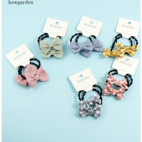 Kewgarden Baby Girls Safety Hair Accessories Sets Plaid Ribbon Bowknot Elastic 2 Hair Bands + 2 BB Hair Clips Headwear 4PCS /Set