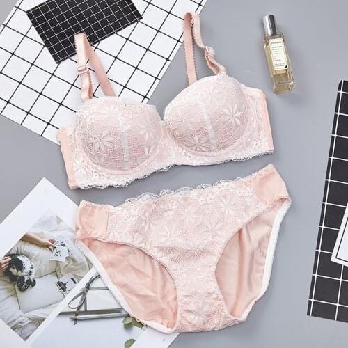 Push Up Sexy Bra Set Plus Size Small Breast Female Lingerie Seamless Padded Breathable Ladies Intimates Women Lace Bralette Sets