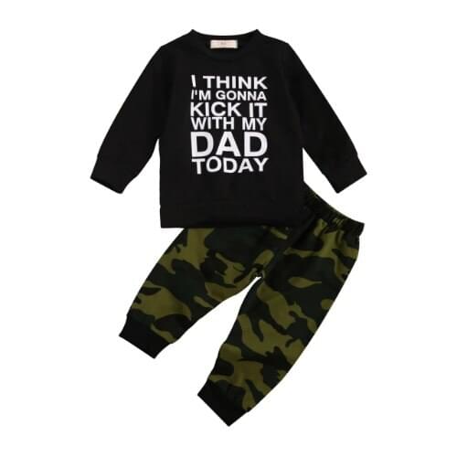 2PCS Kids Baby Boys Clothes Sets Spring Autumn Long Sleeve Lettered Printed Hoodies + Camouflage Pants Trousers Outfits