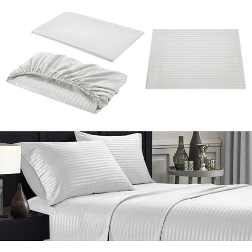 Strip Home Bedding Linen Set Flat Sheet Fitted Sheets Pillow Case Decorative