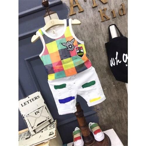 Hot Sale Summer Childrens Two-piece Vest set Cotton Suit Children Set Childrens Clothing Set Girls Boys Clothing Sets 2-7Y