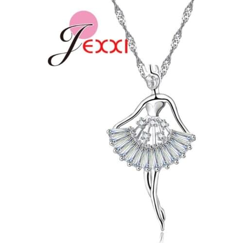 Fashion 925 Sterling Silver Necklace Dance BALLET Girl Pendant Necklace Chain Pendant AAA CZ Crystal Stone Jewelry Party