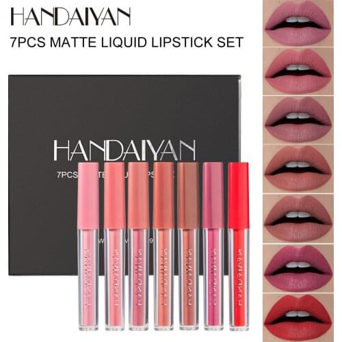 7pcs/Set Lip Gloss Set Non-Stick Matte Lip Gloss Gift Box Liquid Lipstick Kit 7 Days Different Color