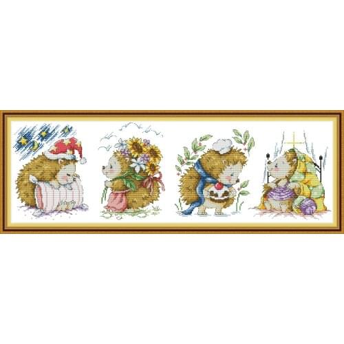 Happy little hedgehog cross stitch kit aida 14ct 11ct count print canvas cross stitches needlework embroidery DIY handmade