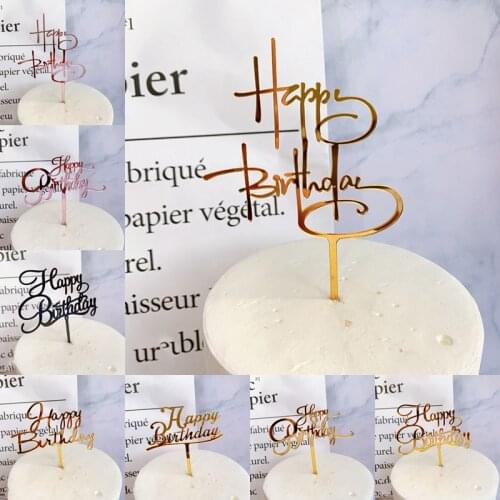 New Rose Gold Acrylic Happy Birthday Cake Topper Cake Decorating Party Supplies Black Cake Decorations Boy Girl Kids Favors