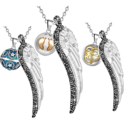 Eudora Angel Caller Harmony bola ball Pendant Necklace Pregnancy Jewelry Copper Metal 20 mm Chime Bola With Crystal Angel Wing
