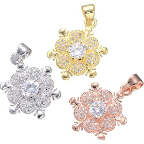 Statement Luxury Cubic Zircons Rhinestone Copper Flower Charms Pendant For Chain Necklace Making DIY Accessories Gold