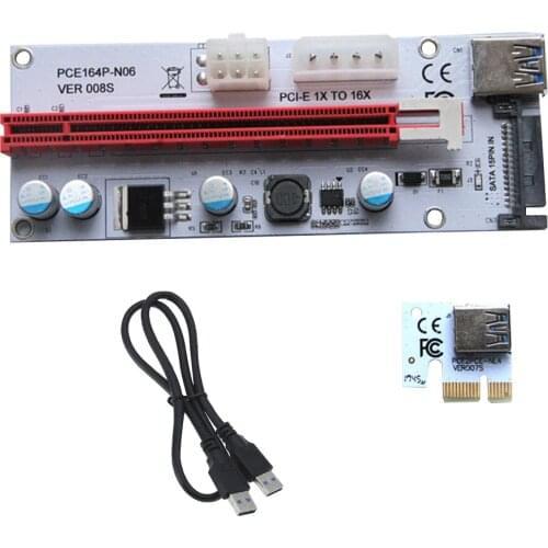 10Pcs Riser Card 008s VER008S 3 in 1 Molex 4Pin SATA 6PIN PCIE PCI-E PCI Express Adapter 1X 16X USB3.0 Extender for Mining Miner