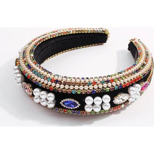 Crystal Headbands Luxurious Rhinestones Sponge Hairband Simulated Pearl Head Band Women Party Wedding Hair Accessories Headdress