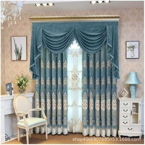 High-end Chenille Embroidered Curtains for Living Room Bedroom European Villa Embroidered Curtains Tulle Valance Decoration