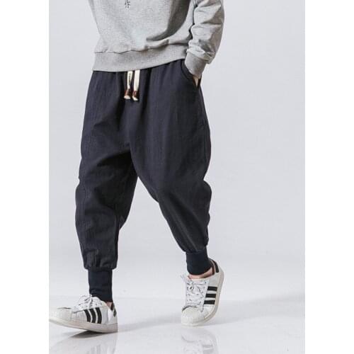 Streetwear Men Harem Pants Japanese Style Casual Cotton Linen Trouser Man Jogger Pants Chinese Baggy Pants Plus Size 5XL