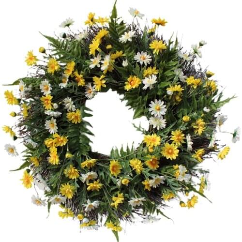 Artificial Daisy Wreath 20inch Large Green Leaf Wreath for Festival Celebration Front Door Wall Window Party Decoration