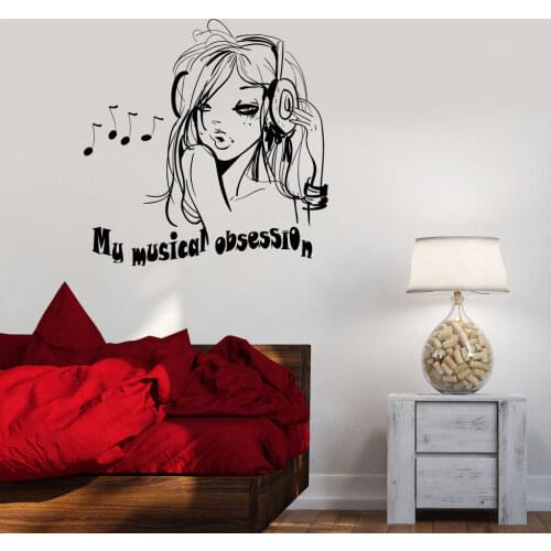 Music Girls Vinyl Wall Decal Teen Girl Headphones Music Room Quote Bedroom Wall Stickers Removable Home Decortion Mural Z245