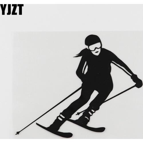 YJZT 14.1CMX11.6CM Female Skier Wkiing Winter Sport Decal Vinyl Car Sticker Black/Silver 8A-0224