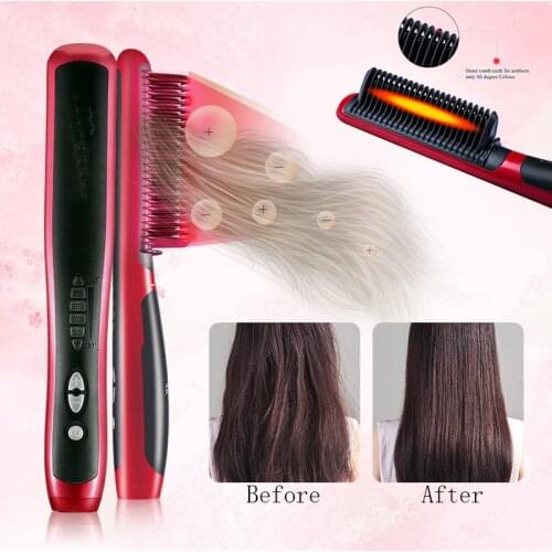 Straightening Heating Combs Men Beard Hair Straightener Ceramic Curler Professional Heated Comb Electric Hair Brush Straightener