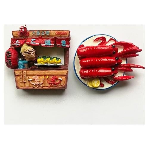 Japan Osaka Roasted Octopus Ball Tourism Souvenirs 3D Resin Refrigerator Magnet Lobster Dishes Fridge Magnet Home Decoration
