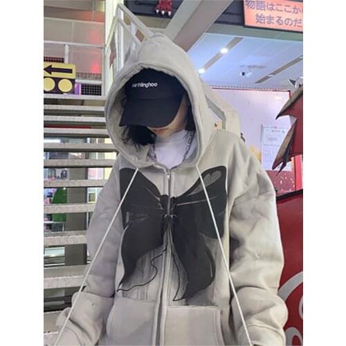 Zipper sweatshirt autumn and winter jacket clothes oversized hoodie womens plus size retro pocket long-sleeved casual coat y2k