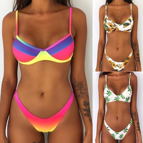 2020 Women Bathing Suit Summer Beachwear Swimwear Printed Sexy Women Bikini Underwire Push Up Padded Swimsuit Biquini