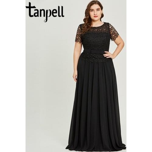 Tanpell lace evening dress black short sleeves floor length a line dress cheap women burgundy prom long formal evening dresses