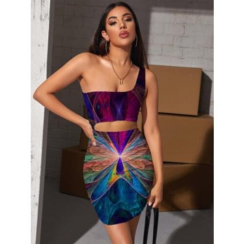 Giyu Brand Butterfly Dresses Women Animal Hollow out Dresses Colorful Pleating Psychedelic Bodycon Dress Womens Clothing Summer