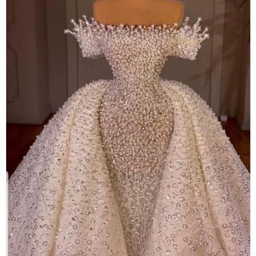 Floria Pearls Wedidng Dresses Floor length Mermaid Evening Dresses