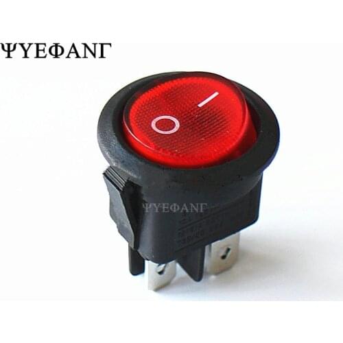 10Pcs 23mm Round Red Light 4 Pin 10A/125V 6A/250V AC 2 Position DPDT ON-OFF KCD1 Rocker Switch Snap-in KCD1-224