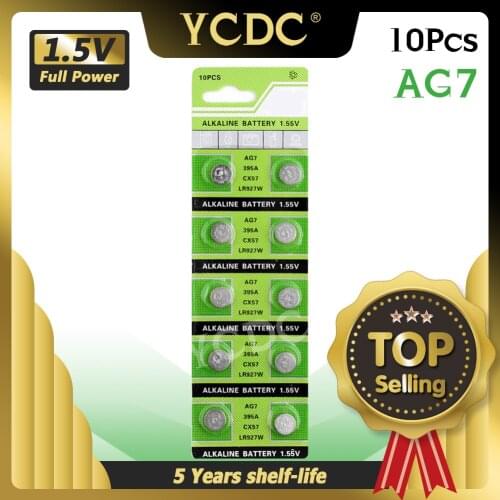 10pcs/pack AG7 LR927 LR57 Button Batteries 395A Cell Coin Alkaline Battery 1.55V SR927W 399 GR927 For Watch Toys Remote 52%off