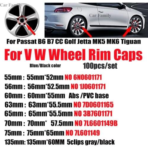 100pcs 76mm 70mm 65mm 63mm 60mm 56mm 55mm Logo Auto Cover Car Wheel Center Hub Cap For Passat B6 B7 CC Golf MK5 MK6 Tiguan Label