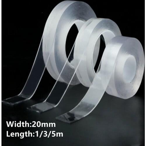20mmX1/3/5M Nano Traceless Tape Double Sided Tape Transparent No Trace Reusable Waterproof Adhesive Tape Cleanable Home