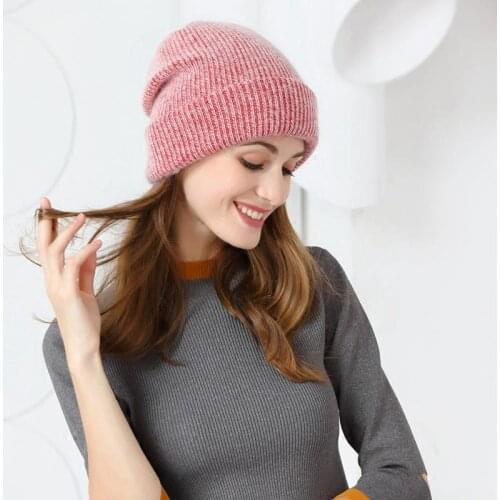 2020 Women knitted Winter Hat female Warm Rabbit fluff beanie Girl Solid Bonnet femme Skullies beanies Soft Hats Winter Caps