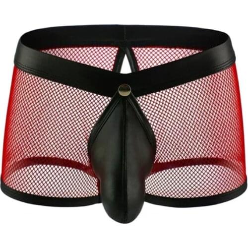 3 Pieces of Mens Underwear Mens Boxer Briefs Mesh Breathable Low Waist Hollow Patent Leather Mesh Exotic Clothing