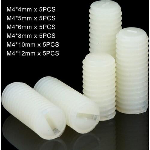 30pcs M4 White Plastic Nylon Slotted Grub Screws Kit Length 4 5 6 8 10 12mm