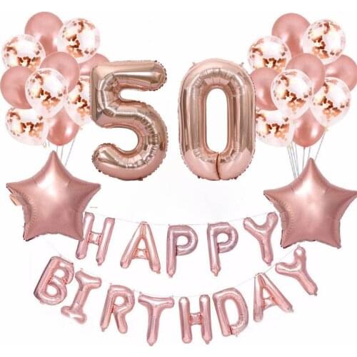 37pcs/lot 18 21 30 50 60th Happy Birthday Balls Rose Gold Star Confetti 40inch Number Foil Balloon Birthday Party Decor Supplies