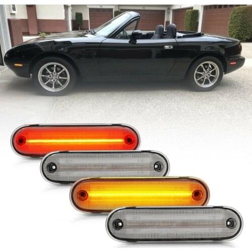 4Pcs Car Clear Lens Led Side Marker Light Amber&Red for Mazda Miata MX-5 NA NB 1990-2005
