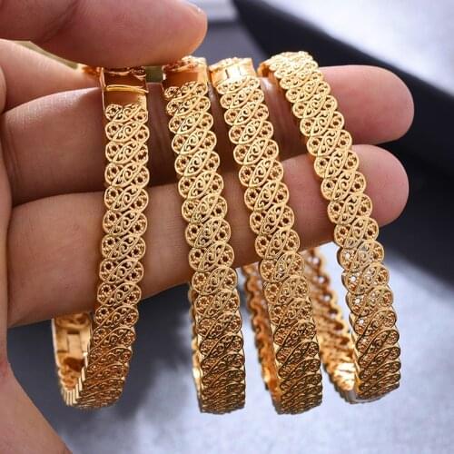 4pcs/lot Afraic Coin Wedding Gold Color Bangles For Women Dubai Bride Ethiopian Bracelet Africa Bangles Arab Jewelry Gold Charm