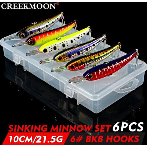 6/8PCS Minnow Fishing Lure 10cm-3.94"/21.5g-0.76oz Artificial Bass Baits 6# BKB Hook Hard Lures Wobblers Tackle Set with Box