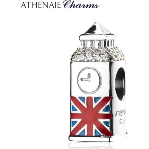 ATHENAIE 925 Sterling Silver Mixed Enamel Travel London Big Ben Clock Tower Charms for Bracelet & Bangles Women/Men Jewerly
