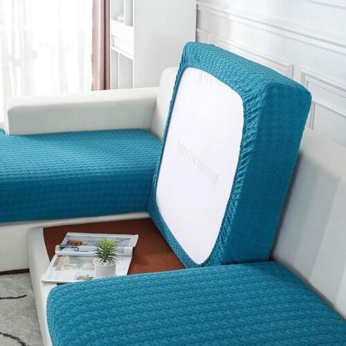Sofa Seat Cushion Cover Elastic Solid Color Pets Kids Furniture Protector Polar Fleece Stretch Washable Removable Slipcover