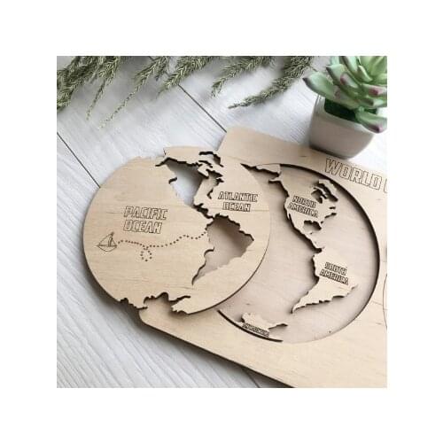Wood Continents Toys Natural Child Toy Europe Asia Africa Jigsaw Puzzle Can Be Combined Creative School Educational