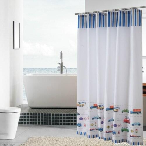 Kids Cartoon Shower Curtains Waterproof Grommet Car Print 1 Piece White Polyester Fabric Bathroom Decorations Hotel Quality