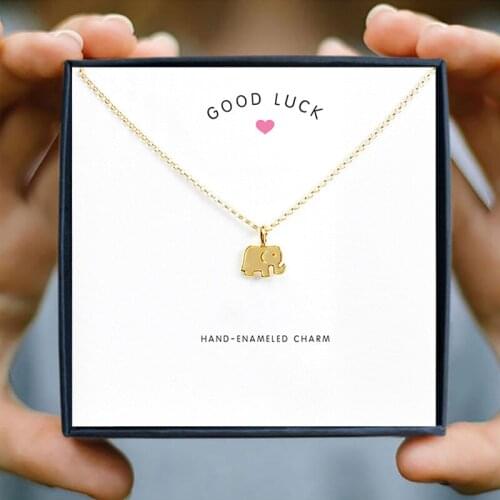 Icareu Africa Good Luck Elephant Gold Necklace Clavicle Short Golden Plated Chain Animal Wish Card Pendant Jewelri Box Gift